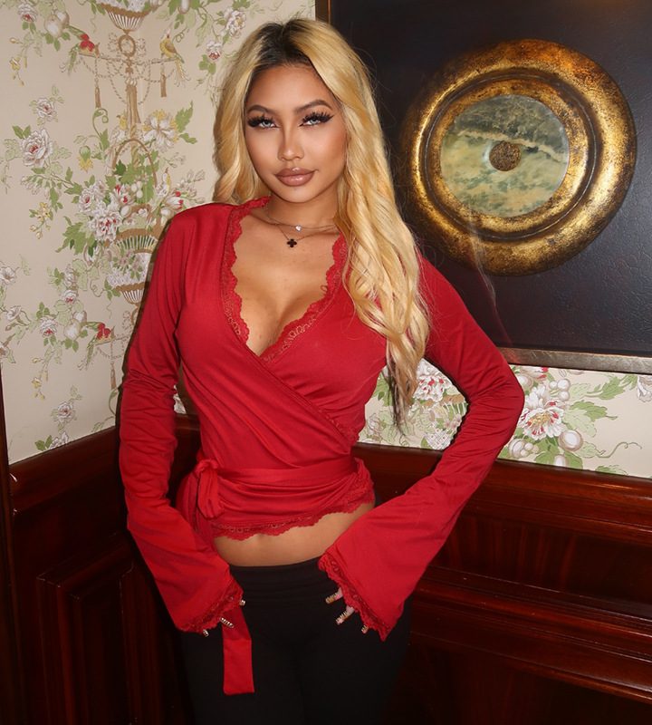 Sexy V-neck lace trim long sleeves wholesale clothing product