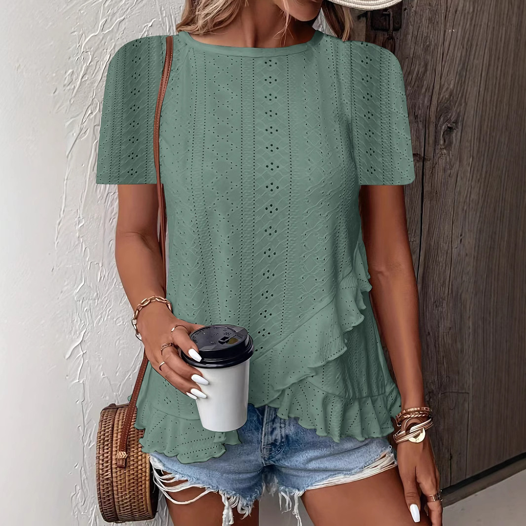 Solid-Color Short-Sleeve Crew-Neck T-Shirt