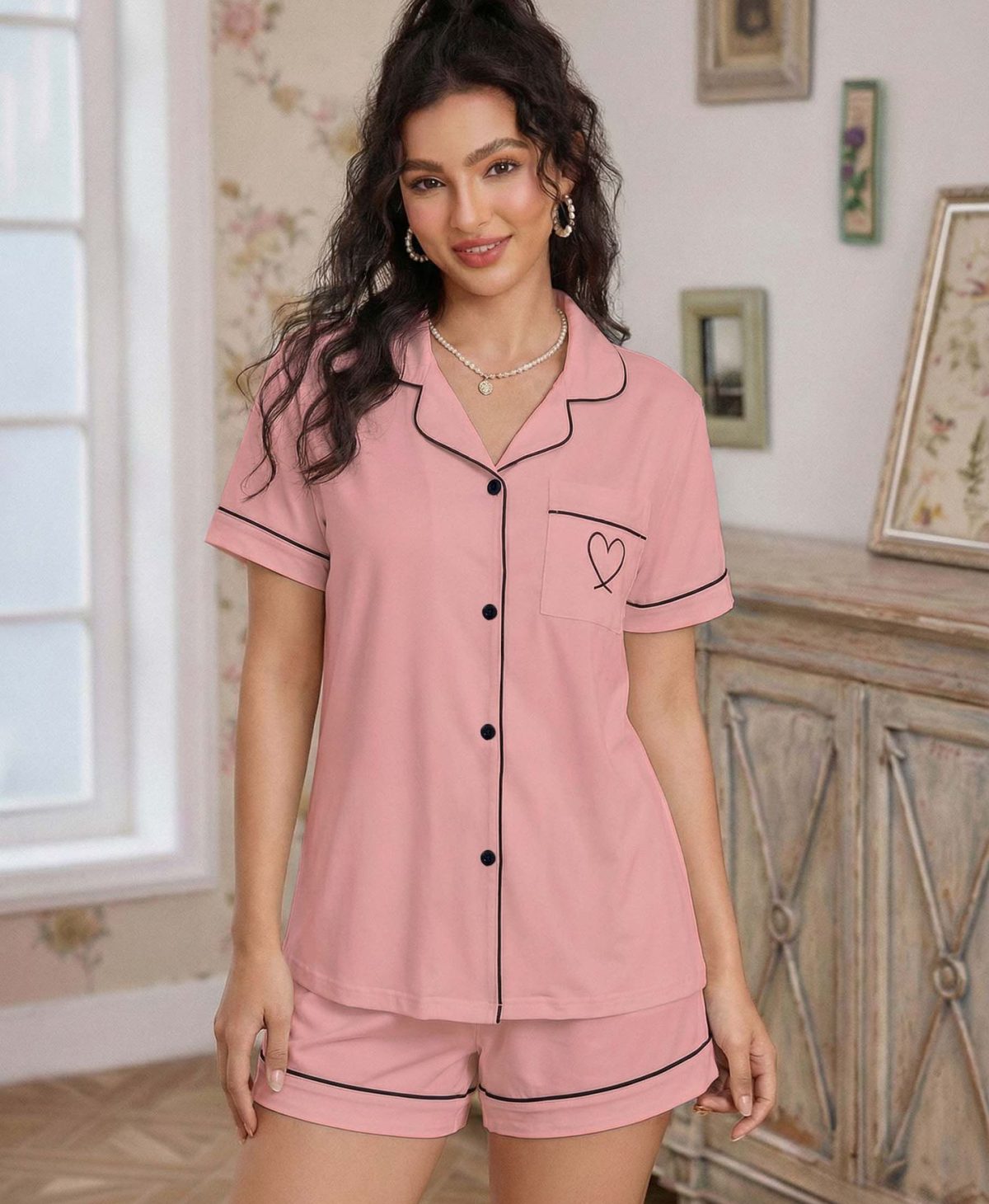 Loungewear collared cardigan pajamas
