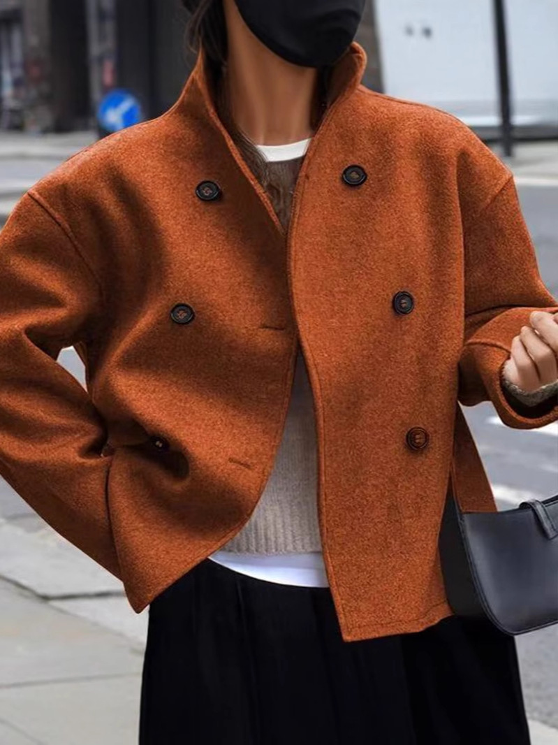 Double-Breasted Solid-Color Wool Coat